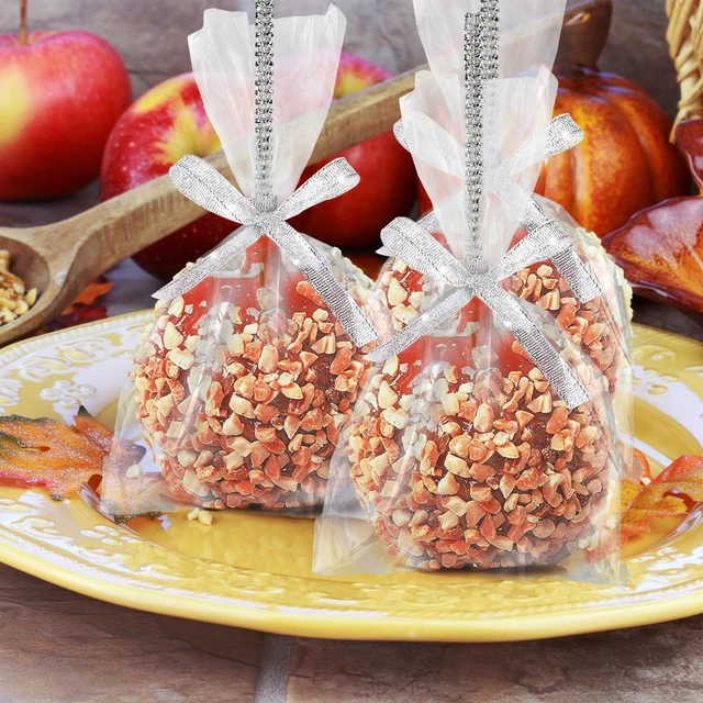 Alt view image 2 of 6 - 24-Pack Bling Candy Apple Sticks and Bags, Clear Caramel Apple Kit, Silver | Candy Apple Wrapping Kit, Glass Wrapper, Rhinestone Bamboo Sticks, Glitter Ribbons, for Halloween, Chrispies Treat Supplies