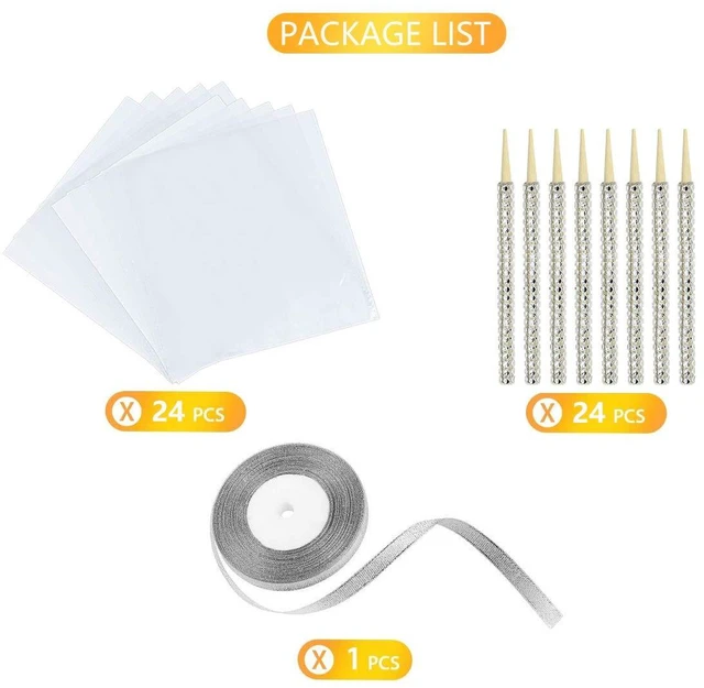 Alt view image 4 of 6 - 24-Pack Bling Candy Apple Sticks and Bags, Clear Caramel Apple Kit, Silver | Candy Apple Wrapping Kit, Glass Wrapper, Rhinestone Bamboo Sticks, Glitter Ribbons, for Halloween, Chrispies Treat Supplies