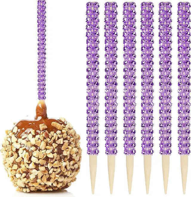 Main image of 32 PCS Bling Candy Apple Sticks, Treat Sticks for Caramel Apple, Cake Pop | Wooden Pointed Skewers, Rhinestones Diamond Mesh Wrap, Cake Pop Supplies, for Caramel Apple, Halloween, Party, Birthday