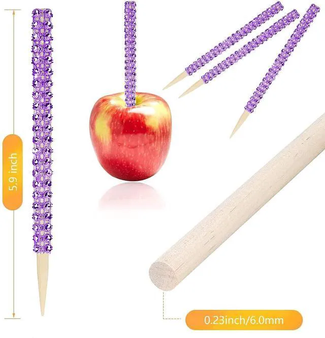 Alt view image 4 of 7 - 32 PCS Bling Candy Apple Sticks, Treat Sticks for Caramel Apple, Cake Pop | Wooden Pointed Skewers, Rhinestones Diamond Mesh Wrap, Cake Pop Supplies, for Caramel Apple, Halloween, Party, Birthday