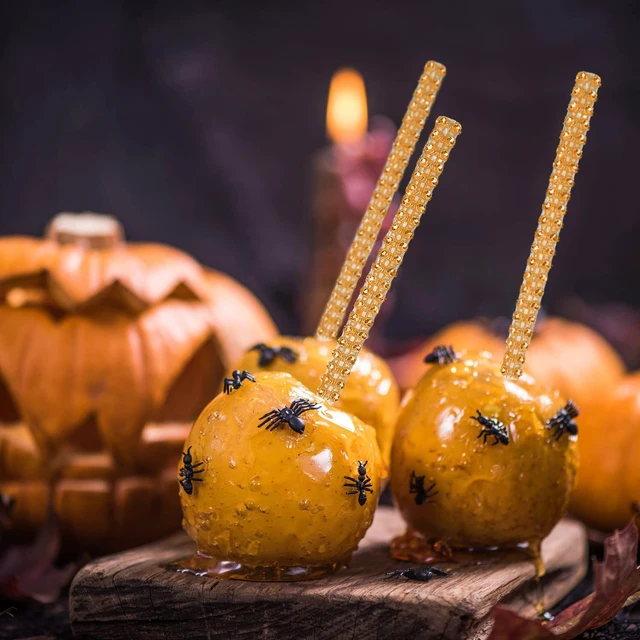 Alt view image 5 of 7 - 24-Pack Bling Candy Apple Sticks and Bags, Clear Caramel Apple Kit, Orange | Candy Apple Wrapping Kit, Glass Wrapper, Rhinestone Bamboo Sticks, Glitter Ribbons, for Halloween, Chrispies Treat Supplies