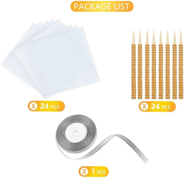 Alt view image 4 of 7 - 24-Pack Bling Candy Apple Sticks and Bags, Clear Caramel Apple Kit, Orange | Candy Apple Wrapping Kit, Glass Wrapper, Rhinestone Bamboo Sticks, Glitter Ribbons, for Halloween, Chrispies Treat Supplies