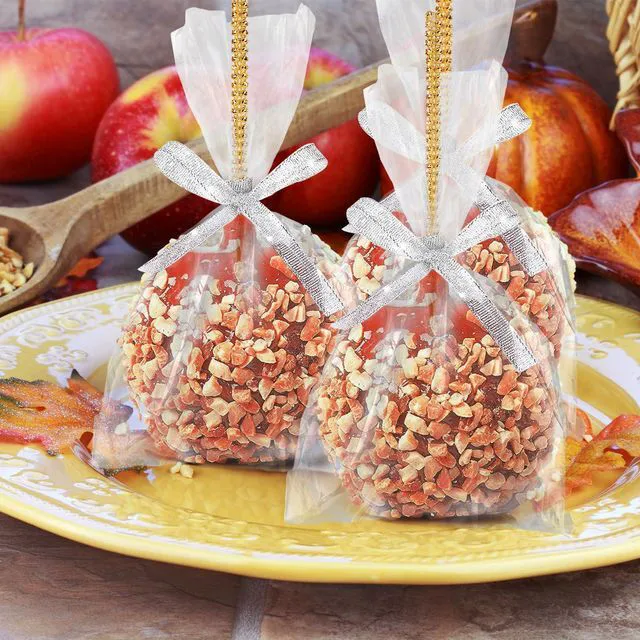 Alt view image 2 of 7 - 24-Pack Bling Candy Apple Sticks and Bags, Clear Caramel Apple Kit, Orange | Candy Apple Wrapping Kit, Glass Wrapper, Rhinestone Bamboo Sticks, Glitter Ribbons, for Halloween, Chrispies Treat Supplies
