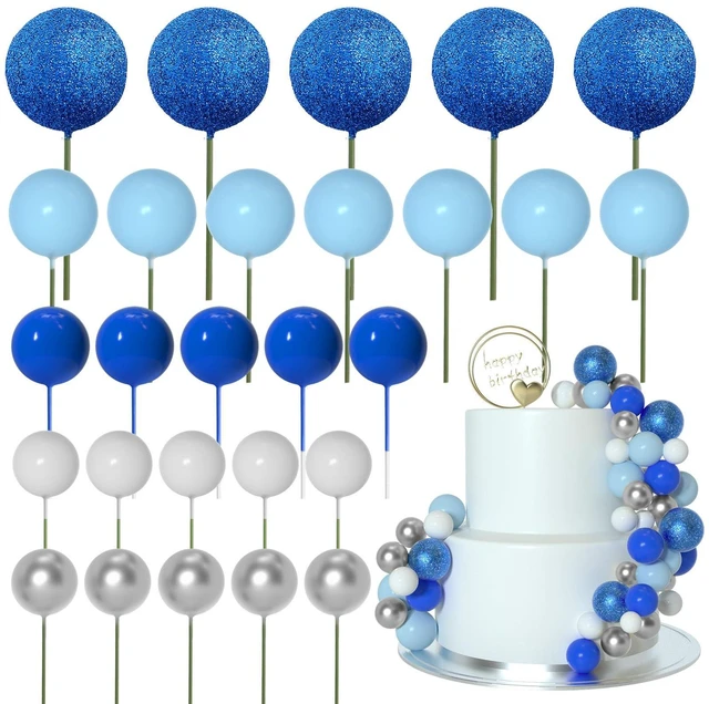 Main image of 50 Pcs Ball Cake Topper Sticks Mini Balloons for Cake Decoration | Blue White Balls for Cake decorFoam Balls Cake DecorationsSnowflake Party Cake DecorBirthday Cake ToppersCup Cake Toppers