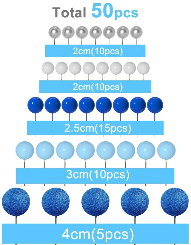 Alt view image 2 of 7 - 50 Pcs Ball Cake Topper Sticks Mini Balloons for Cake Decoration | Blue White Balls for Cake decorFoam Balls Cake DecorationsSnowflake Party Cake DecorBirthday Cake ToppersCup Cake Toppers