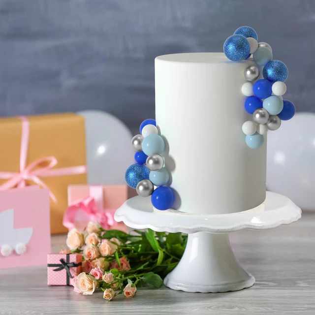Alt view image 4 of 7 - 50 Pcs Ball Cake Topper Sticks Mini Balloons for Cake Decoration | Blue White Balls for Cake decorFoam Balls Cake DecorationsSnowflake Party Cake DecorBirthday Cake ToppersCup Cake Toppers