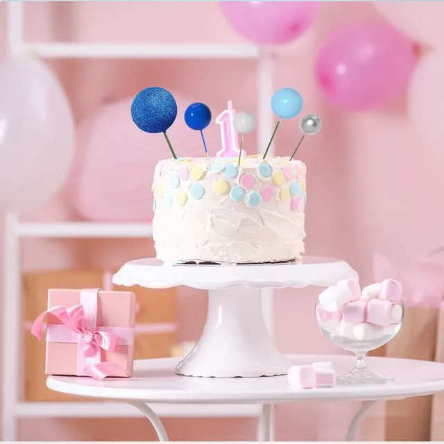 Alt view image 6 of 7 - 50 Pcs Ball Cake Topper Sticks Mini Balloons for Cake Decoration | Blue White Balls for Cake decorFoam Balls Cake DecorationsSnowflake Party Cake DecorBirthday Cake ToppersCup Cake Toppers