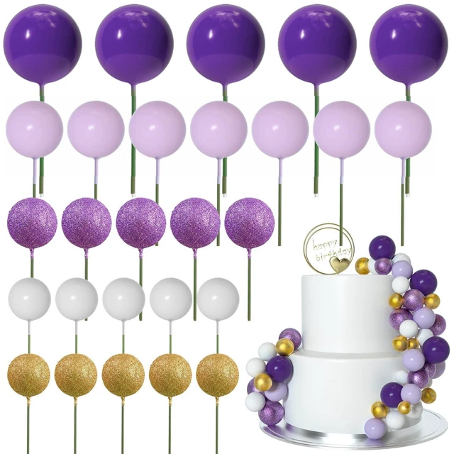 Main image of 50 Pcs Ball Cake Topper Sticks Mini Balloons for Cake Decoration | Purple Gold Balls for Cake DecorFoam Balls Cake DecorationsPurple Party Cake DecorBirthday Cake ToppersCup Cake Toppers
