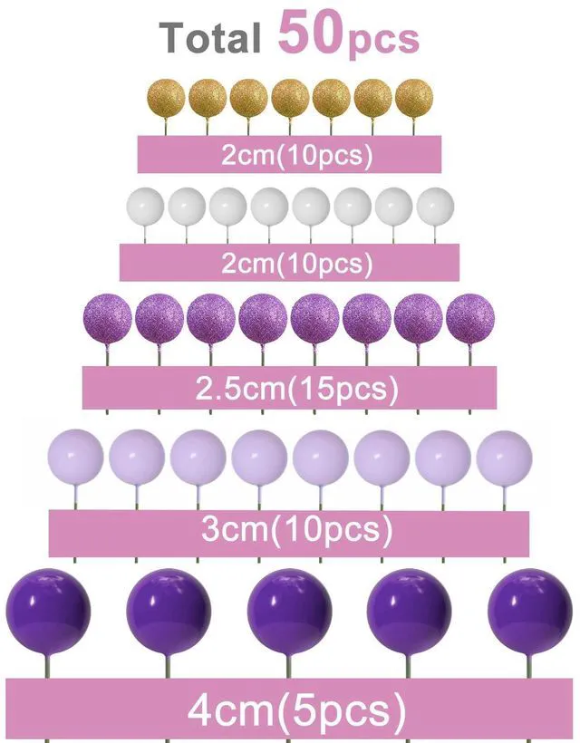 Alt view image 2 of 7 - 50 Pcs Ball Cake Topper Sticks Mini Balloons for Cake Decoration | Purple Gold Balls for Cake DecorFoam Balls Cake DecorationsPurple Party Cake DecorBirthday Cake ToppersCup Cake Toppers