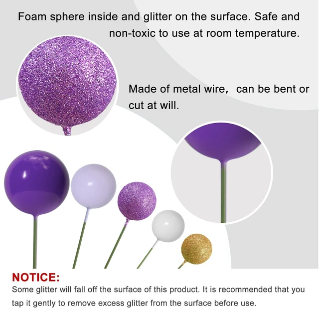 Alt view image 3 of 7 - 50 Pcs Ball Cake Topper Sticks Mini Balloons for Cake Decoration | Purple Gold Balls for Cake DecorFoam Balls Cake DecorationsPurple Party Cake DecorBirthday Cake ToppersCup Cake Toppers
