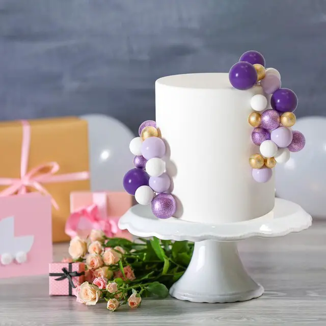 Alt view image 4 of 7 - 50 Pcs Ball Cake Topper Sticks Mini Balloons for Cake Decoration | Purple Gold Balls for Cake DecorFoam Balls Cake DecorationsPurple Party Cake DecorBirthday Cake ToppersCup Cake Toppers