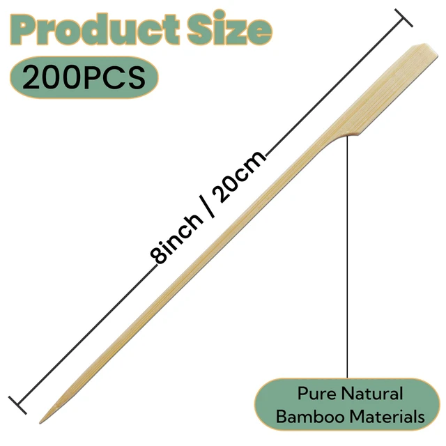 Alt view image 2 of 6 - 8 Inch Bamboo Skewers 200 PCS Kabob Skewers Grilling Bamboo Sticks for Fruit Kabobs Wooden Paddle for BBQ (8 Inch)