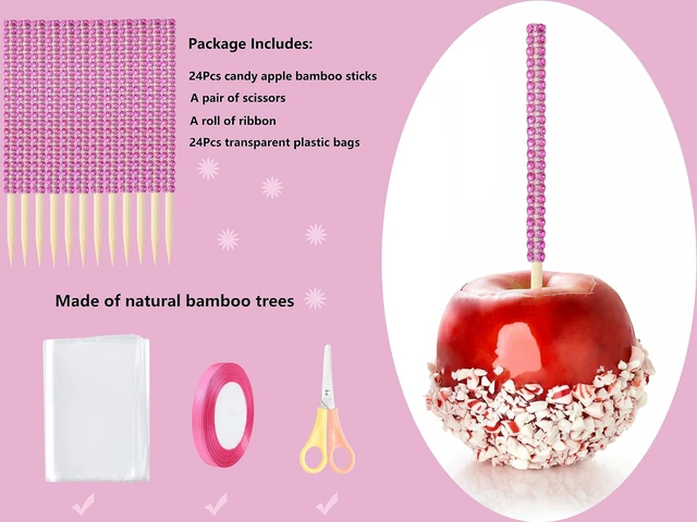 Alt view image 2 of 7 - 26+24PCS bling candy apple sticks set,Including24PCS 6-Inch Rhinestone Apple Bamboo Stick24PCS Bags a pair of Scissors a roll of Ribbon