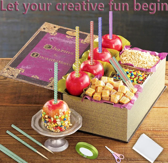 Alt view image 3 of 7 - 26+24PCS bling candy apple sticks set,Including24PCS 6-Inch Rhinestone Apple Bamboo Stick24PCS Bags a pair of Scissors a roll of Ribbon