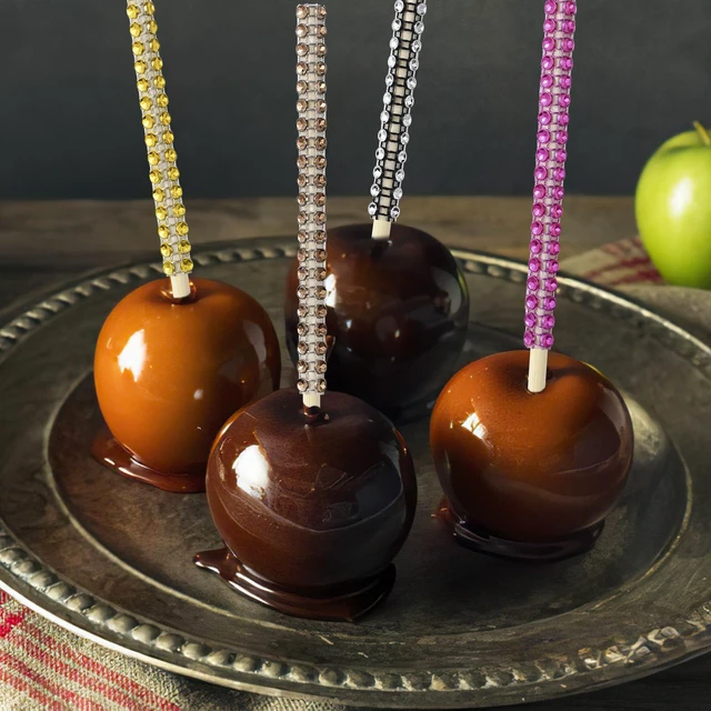 Alt view image 5 of 7 - 26+24PCS bling candy apple sticks set,Including24PCS 6-Inch Rhinestone Apple Bamboo Stick24PCS Bags a pair of Scissors a roll of Ribbon