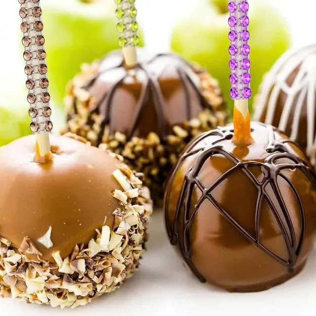 Alt view image 6 of 7 - 26+24PCS bling candy apple sticks set,Including24PCS 6-Inch Rhinestone Apple Bamboo Stick24PCS Bags a pair of Scissors a roll of Ribbon