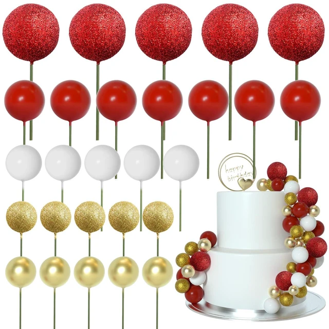 Main image of 50 Pcs Ball Cake Topper Sticks Mini Balloons for Cake Decoration | Red Gold Balls for Cake DecorFoam Balls Cake DecorationsChristams Party Cake DecorBirthday Cake ToppersCup Cake Toppers
