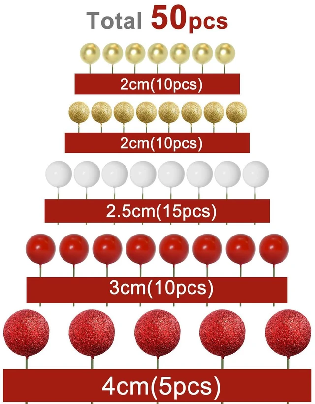 Alt view image 2 of 7 - 50 Pcs Ball Cake Topper Sticks Mini Balloons for Cake Decoration | Red Gold Balls for Cake DecorFoam Balls Cake DecorationsChristams Party Cake DecorBirthday Cake ToppersCup Cake Toppers