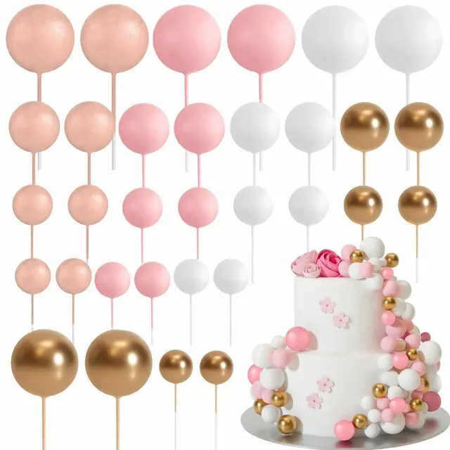 Main image of 32 Pcs Foam Balls Cake Topper Decorations for Party Cake Decorating | Rose Gold BallsMini Balloons Cake SticksCake Topper BallsBirthday Cake DecorationCup Cake Decor, Party Cake Decoration