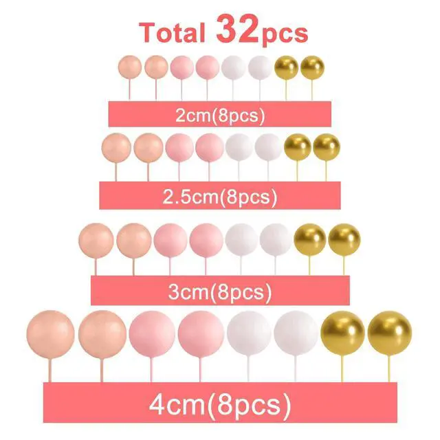 Alt view image 2 of 7 - 32 Pcs Foam Balls Cake Topper Decorations for Party Cake Decorating | Rose Gold BallsMini Balloons Cake SticksCake Topper BallsBirthday Cake DecorationCup Cake Decor, Party Cake Decoration