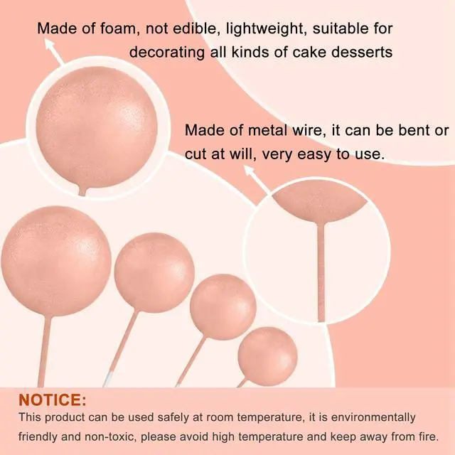 Alt view image 3 of 7 - 32 Pcs Foam Balls Cake Topper Decorations for Party Cake Decorating | Rose Gold BallsMini Balloons Cake SticksCake Topper BallsBirthday Cake DecorationCup Cake Decor, Party Cake Decoration