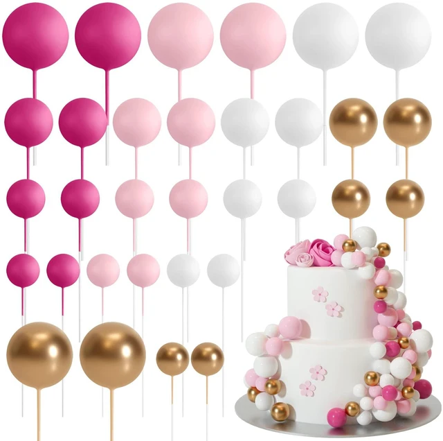 Main image of 32 Pcs Foam Balls Cake Topper Decorations for Party Cake Decorating | Pink Gold BallsMini Balloons Cake SticksCake Topper BallsBirthday Cake DecorationCup Cake Decor, Party Cake Decoration