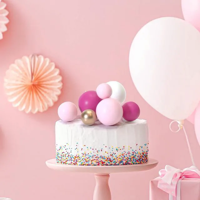 Alt view image 6 of 7 - 32 Pcs Foam Balls Cake Topper Decorations for Party Cake Decorating | Pink Gold BallsMini Balloons Cake SticksCake Topper BallsBirthday Cake DecorationCup Cake Decor, Party Cake Decoration