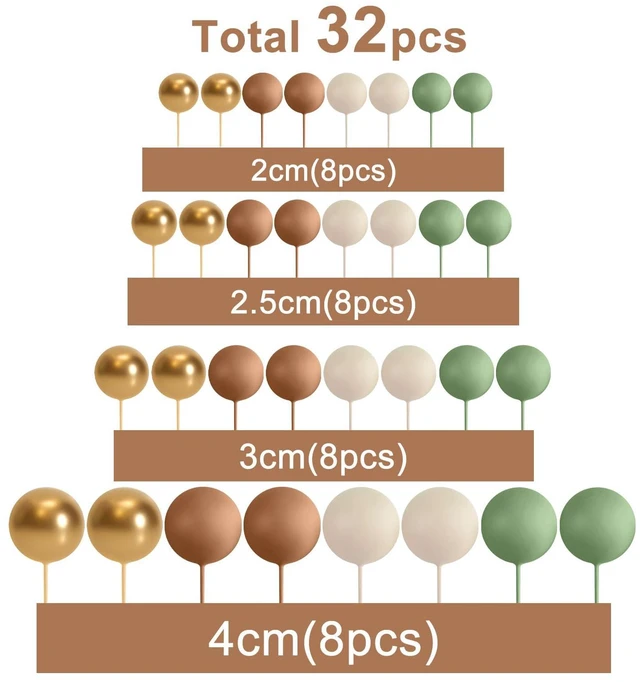 Alt view image 2 of 7 - 32 Pcs Foam Balls Cake Topper Decorations for Party Cake Decorating | Green Brown BallsMini Balloons Cake SticksCake Topper BallsBirthday Cake DecorationCup Cake Decor, Party Cake Decoration