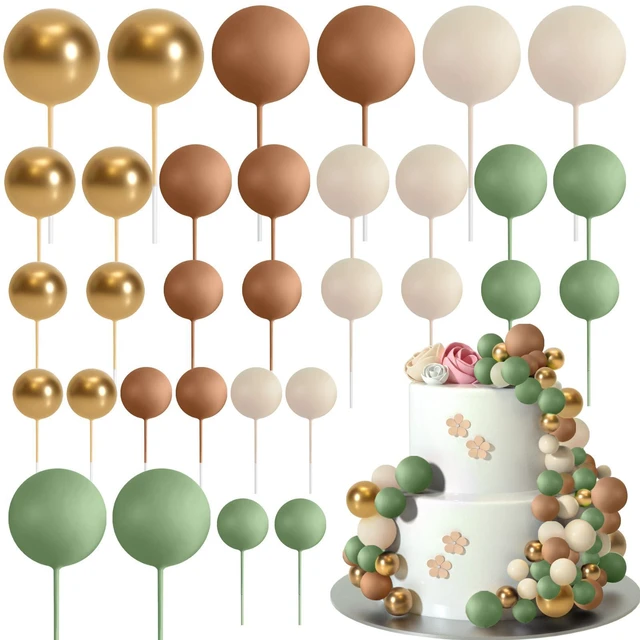 Main image of 32 Pcs Foam Balls Cake Topper Decorations for Party Cake Decorating | Green Brown BallsMini Balloons Cake SticksCake Topper BallsBirthday Cake DecorationCup Cake Decor, Party Cake Decoration