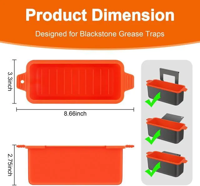 Alt view image 2 of 7 - 2 PCS Silicone Grease Cup Liners for Blackstone 36 28 22 17 Inch Griddle,Reusable Grease Catcher Cup Liner Grill Grease Tray,Durable Drip Pans Blackstone Griddle Accessories,Orange