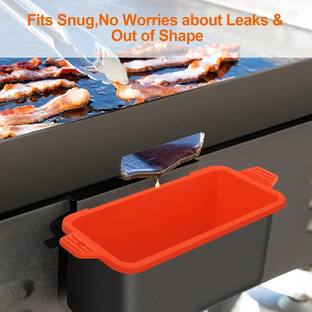 Alt view image 3 of 7 - 2 PCS Silicone Grease Cup Liners for Blackstone 36 28 22 17 Inch Griddle,Reusable Grease Catcher Cup Liner Grill Grease Tray,Durable Drip Pans Blackstone Griddle Accessories,Orange