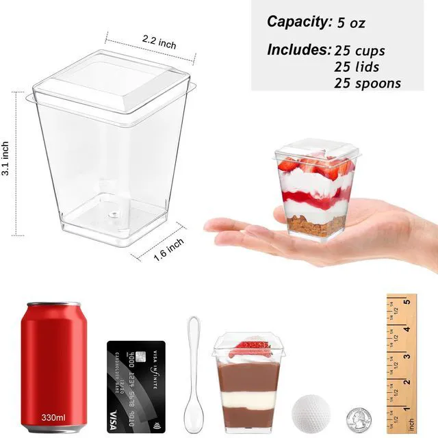 Alt view image 2 of 7 - 5 oz Small Dessert Cups with Lids and Spoons, 75 Pcs Serves 25 | Mini Plastic Dessert Shooters Cups, Banana Pudding Cups, Parfait, Cake, Jello, Fruit, Trifle, Appetizer Cups For Parties