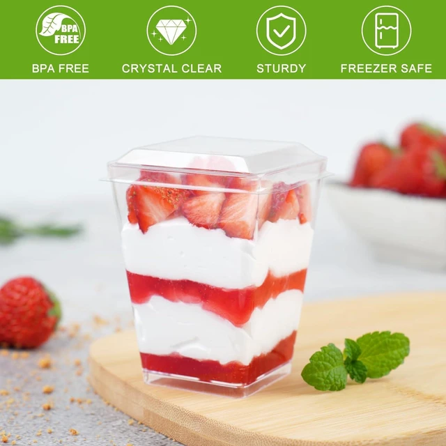 Alt view image 3 of 7 - 5 oz Small Dessert Cups with Lids and Spoons, 75 Pcs Serves 25 | Mini Plastic Dessert Shooters Cups, Banana Pudding Cups, Parfait, Cake, Jello, Fruit, Trifle, Appetizer Cups For Parties