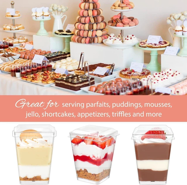 Alt view image 4 of 7 - 5 oz Small Dessert Cups with Lids and Spoons, 75 Pcs Serves 25 | Mini Plastic Dessert Shooters Cups, Banana Pudding Cups, Parfait, Cake, Jello, Fruit, Trifle, Appetizer Cups For Parties