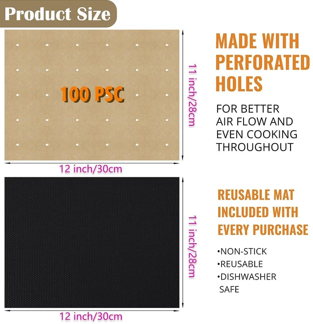Alt view image 2 of 6 - 100 PCS Air Fryer Oven Liners, 12 x 11 inch Parchment Paper | Perforated Rectangular Disposable Liners for Ninja Foodi, XL Air Fryer, Cuisinart, Breville Toaster Oven