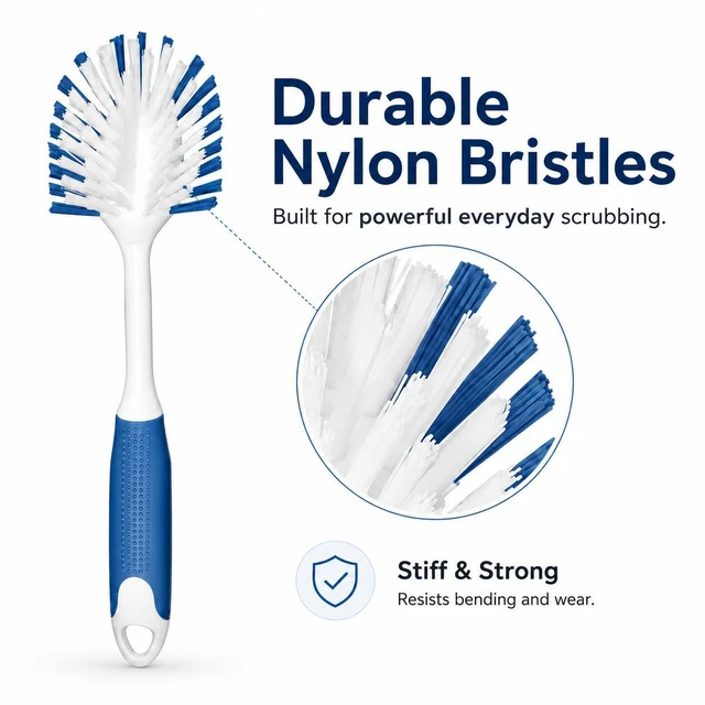 Alt view image 2 of 7 - 2-Pack Dish Brushes with Scraper, Durable Nylon Bristles Kitchen Scrub Brush, Dish Scrubber with Handle for Pans, Sink, Bathroom