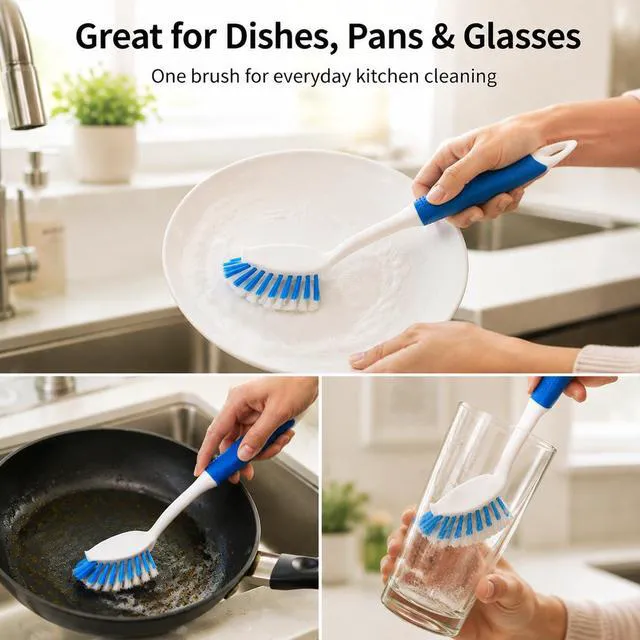 Alt view image 4 of 7 - 2-Pack Dish Brushes with Scraper, Durable Nylon Bristles Kitchen Scrub Brush, Dish Scrubber with Handle for Pans, Sink, Bathroom