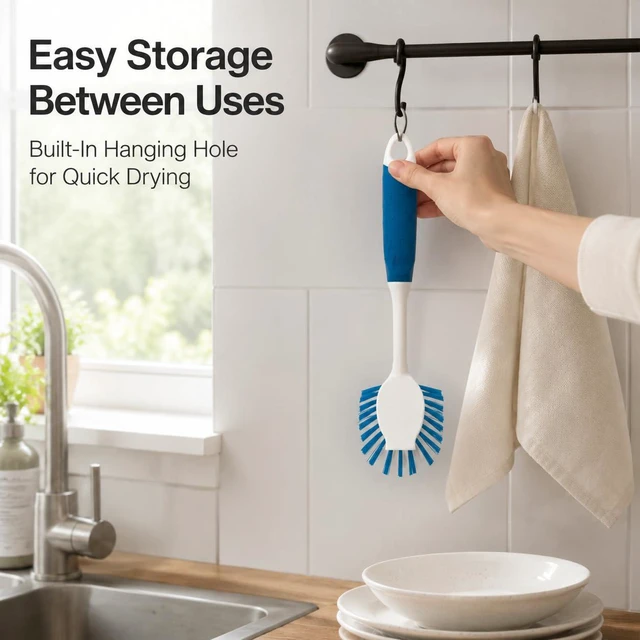 Alt view image 5 of 7 - 2-Pack Dish Brushes with Scraper, Durable Nylon Bristles Kitchen Scrub Brush, Dish Scrubber with Handle for Pans, Sink, Bathroom