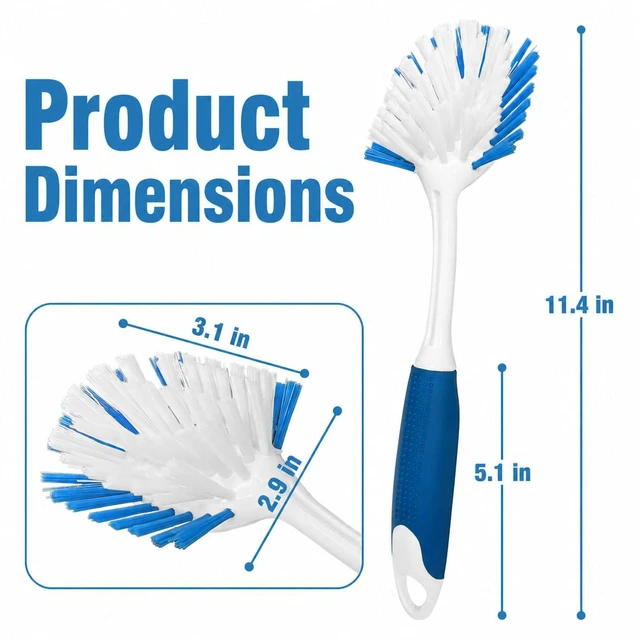 Alt view image 7 of 7 - 2-Pack Dish Brushes with Scraper, Durable Nylon Bristles Kitchen Scrub Brush, Dish Scrubber with Handle for Pans, Sink, Bathroom