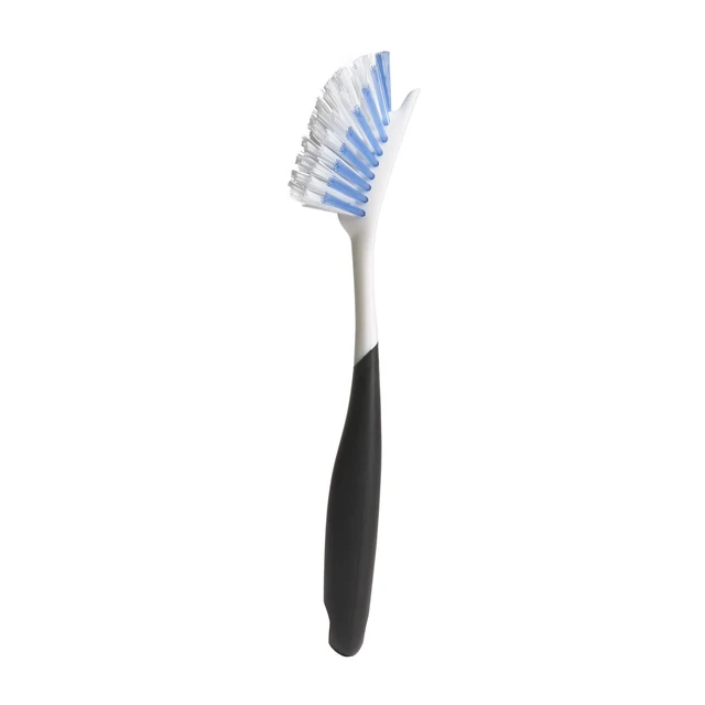 Main image of Dish Scrub Brush with Non-Slip Handle, Nylon Bristles | Non-Stick Safe, Built-In Scraper Lifts Stuck-On Food, Dish Cleaner, Flared Brush Head Reaches Corners