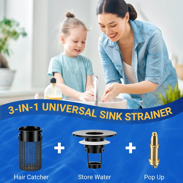 Alt view image 7 of 7 - Bathroom Sink Drain Strainer, Pop-Up Bathroom Sink Stopper with Removable Stainless Steel Hair Catcher Basket, Universal Fit for Bathroom Sinks, Showers & Floor Drains
