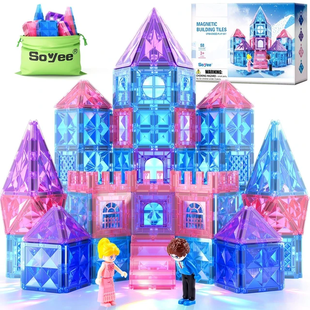 Main image of Diamond Magnetic Building Blocks for Kids - Princess Castle Magnetic Tiles Toys for 3-8 Year Old Girls & Boys - 3 4 5 6 Year Old Girl Birthday Xmas Gifts - Educational Toys for Creative Play