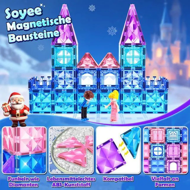 Alt view image 2 of 6 - Diamond Magnetic Building Blocks for Kids - Princess Castle Magnetic Tiles Toys for 3-8 Year Old Girls & Boys - 3 4 5 6 Year Old Girl Birthday Xmas Gifts - Educational Toys for Creative Play