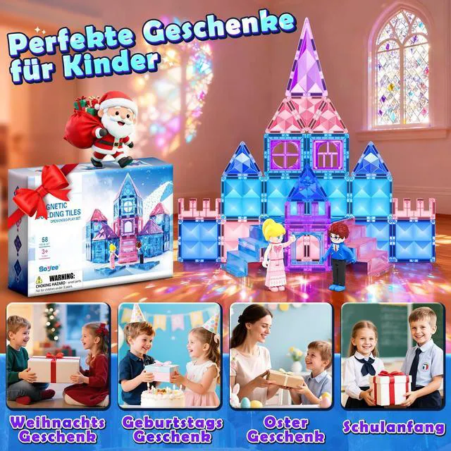 Alt view image 5 of 6 - Diamond Magnetic Building Blocks for Kids - Princess Castle Magnetic Tiles Toys for 3-8 Year Old Girls & Boys - 3 4 5 6 Year Old Girl Birthday Xmas Gifts - Educational Toys for Creative Play