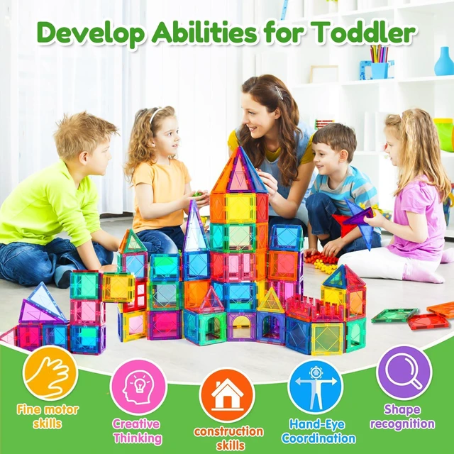 Alt view image 2 of 7 - Magnetic Tiles for Kids Ages 3-5 4-8 Magnetic Blocks Creative Toys | Magnet Building Block for 3+ Year Old Boys Girls Toddler,Colorful Preschool Educational Construction Christmas Birthday Gifts