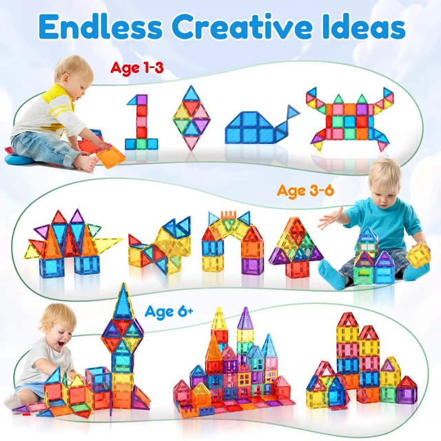Alt view image 3 of 7 - Magnetic Tiles for Kids Ages 3-5 4-8 Magnetic Blocks Creative Toys | Magnet Building Block for 3+ Year Old Boys Girls Toddler,Colorful Preschool Educational Construction Christmas Birthday Gifts