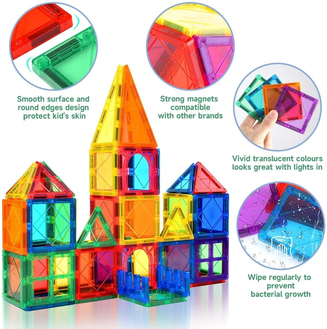 Alt view image 4 of 7 - Magnetic Tiles for Kids Ages 3-5 4-8 Magnetic Blocks Creative Toys | Magnet Building Block for 3+ Year Old Boys Girls Toddler,Colorful Preschool Educational Construction Christmas Birthday Gifts