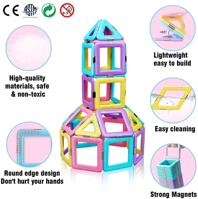 Alt view image 4 of 7 - Magnetic Tiles Toys for 3 4 5 6 7 8+ Year Old Girls Boys Toddlers | Magnetic Blocks Building Macaron Castle Set for Creativity Educational Toys for Kids Age 3-6 Christmas Birthday Gifts