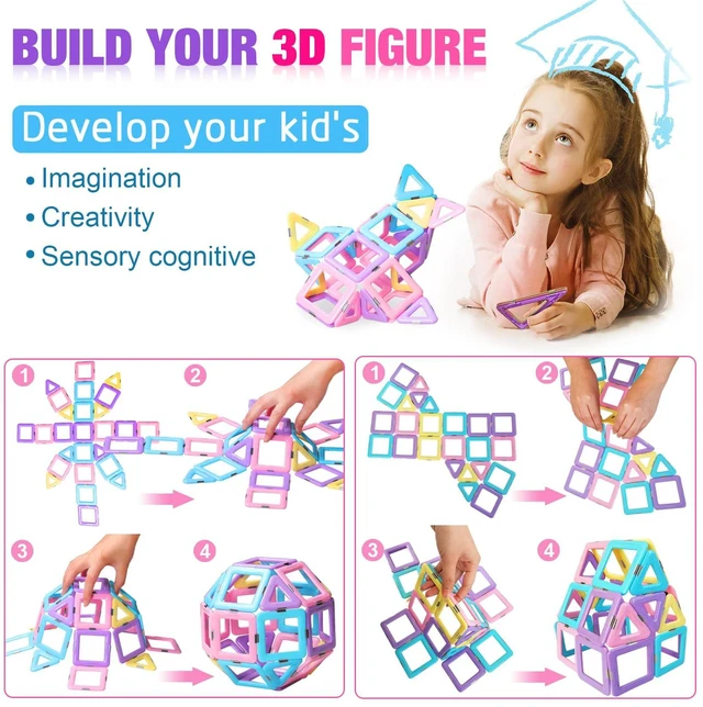 Alt view image 7 of 7 - Magnetic Tiles Toys for 3 4 5 6 7 8+ Year Old Girls Boys Toddlers | Magnetic Blocks Building Macaron Castle Set for Creativity Educational Toys for Kids Age 3-6 Christmas Birthday Gifts