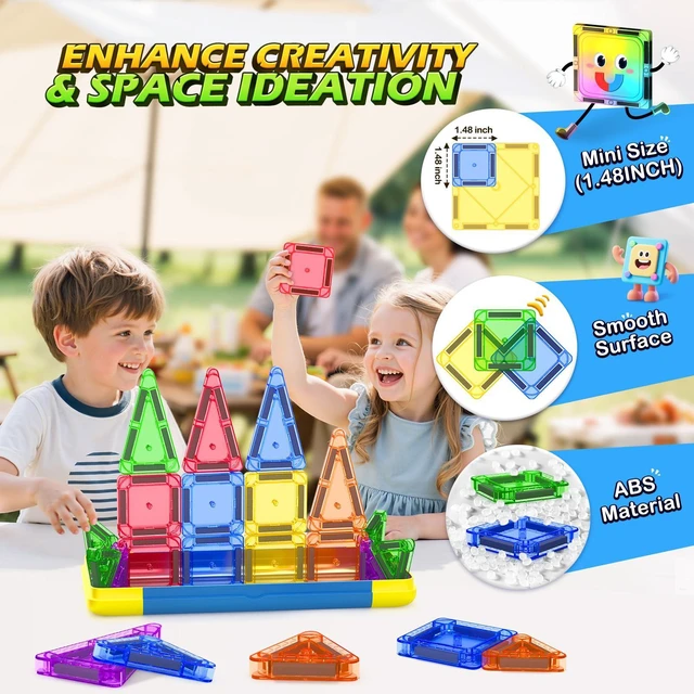 Alt view image 3 of 7 - Mini Magnetic Tiles Travel Set STEM Educational Toys for Boys & Girls 3-8 | Outdoor Building Toys Preschool Classroom Must Have Portable Games with Iron Box for Car Airplane Kids